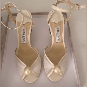 Jimmy Choo Sacaria 85 White Heels, Size 38 1/2